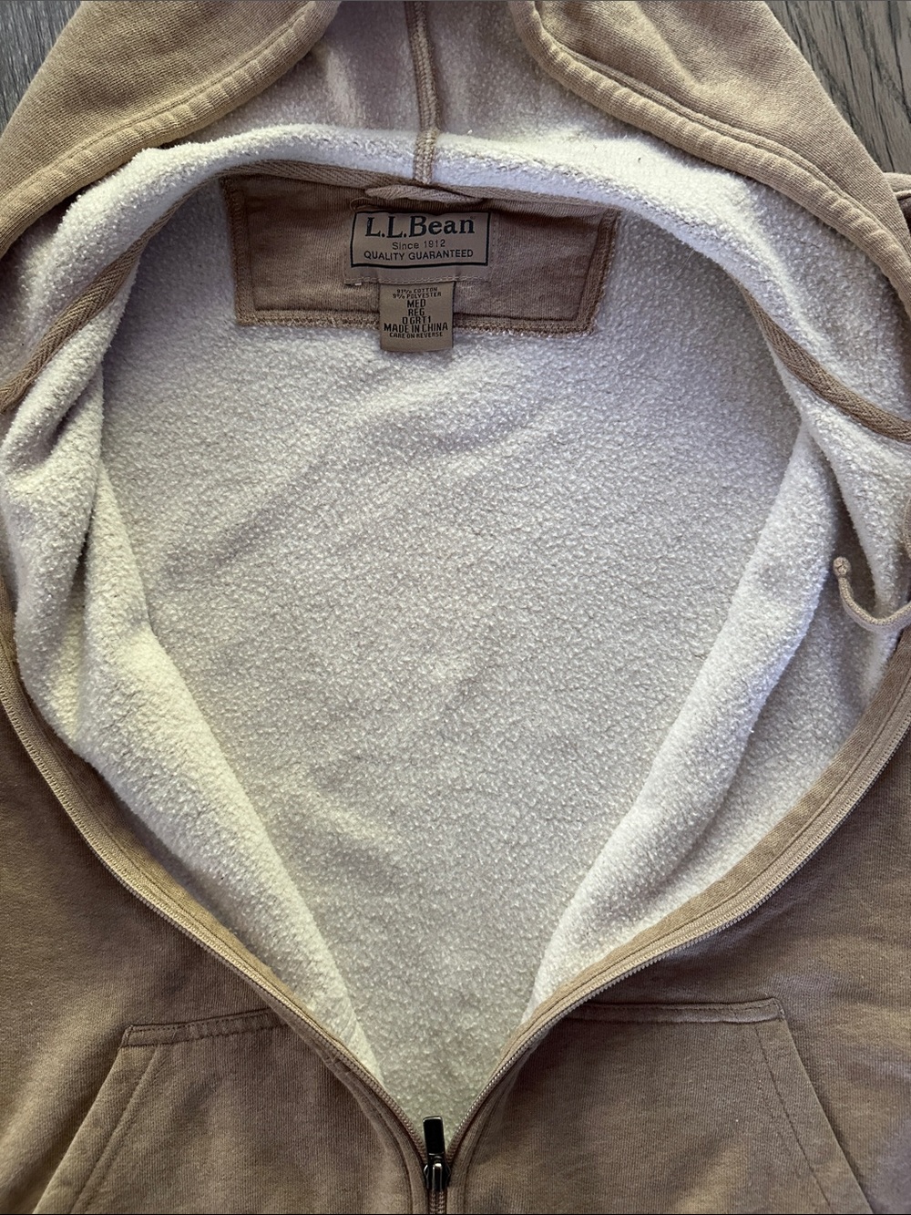 L.L. Bean Tan Full-Zip Hooded Sweatshirt men’s medium - Picture 7 of 12